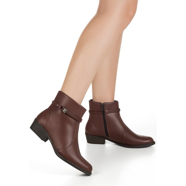 Bota Feminina Bico Redondo Gigil Salto Baixo Zíper Terra