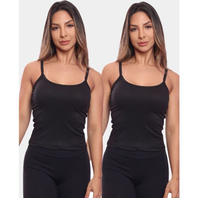 Kit 2 Regatas de Alcinha Canelada Feminina Lisa Blusa Blusinha Básica Treino Academia