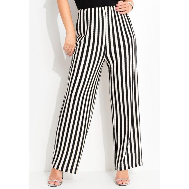 Calça Em Malha Texturiza Listrado Preto E Branco Quintess