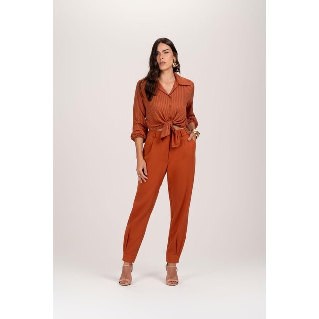 Calça Feminina Alfaiataria Jogger Barra Cenoura Casual
