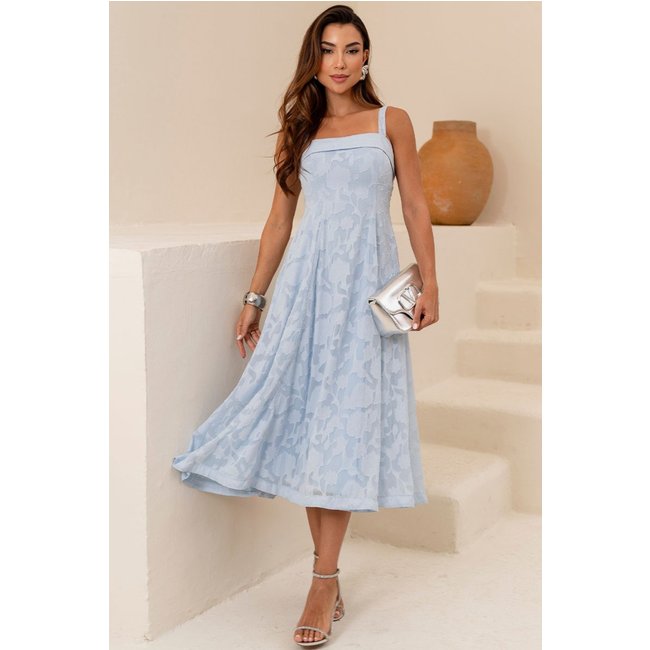 Vestido Loren Bordado C/Alca C/Bolso C/Ziper Azul