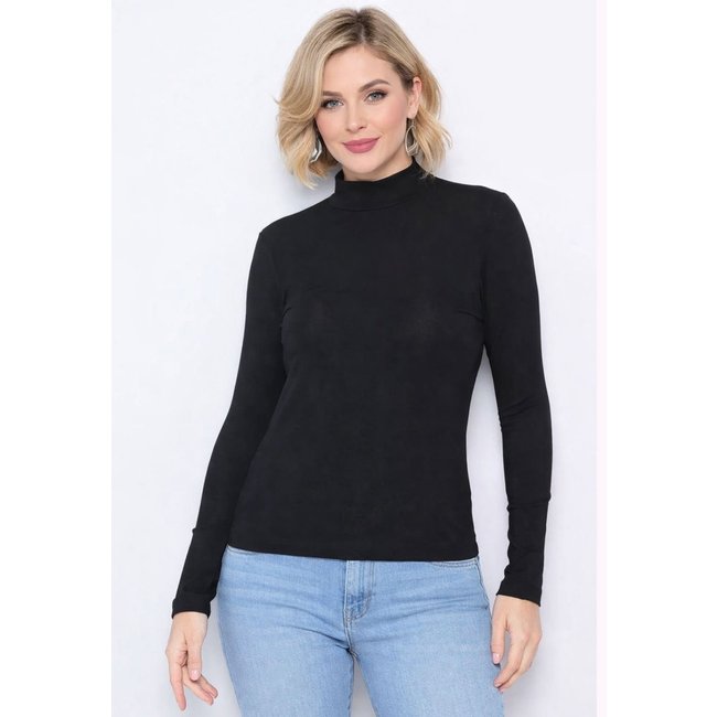 Blusa Maria Paes Manga Longa Gola Alta Preto