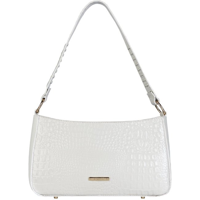Bolsa de ombro em couro croco baguete Liah - Marfim