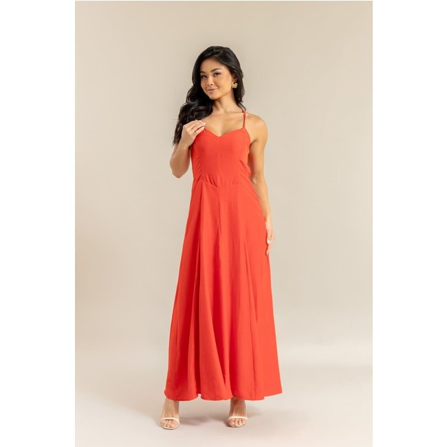 Vestido Cetim Feminino com Alças e Zíper Lemier Collection Vermelho