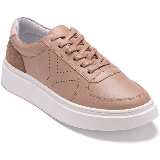 Tênis MY.NA Y4 Couro Legítimo Bege com detalhes Off White e Nude