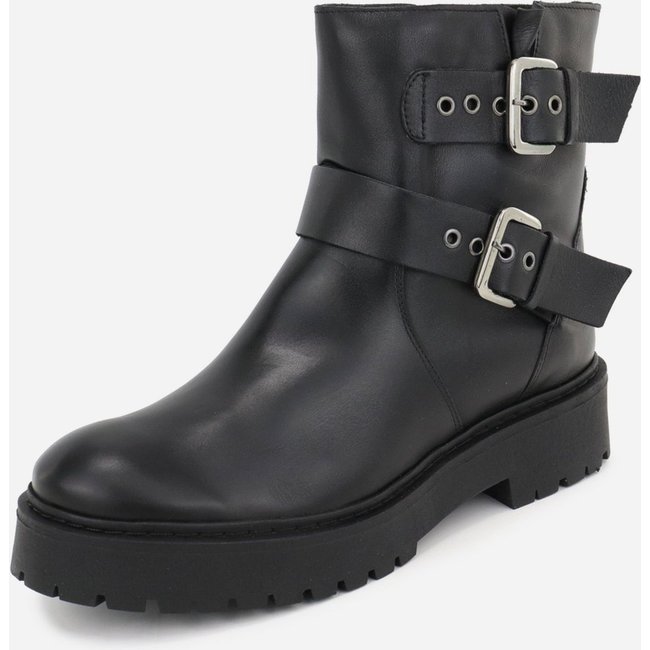 Bota Maria Paua Store Feminina Couro Cano Médio Fivelas Moda Casual Inverno Preto