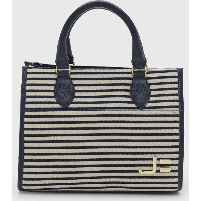 Bolsa Feminina Jorge Bischoff Listrada Azul Marinho/Off-White