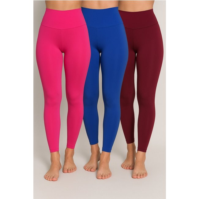 Kit Com 3 Calça Leggings Lisa D Bell Outlet Fashion Cós Alto Pink/Azul/Vinho