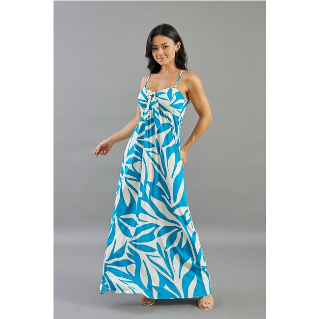 Vestido Longo Lemier Collection Soltinho Estampa de Folhagem Alça Removível Azul
