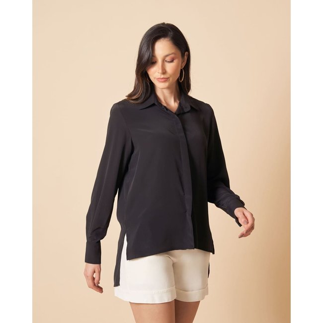 Camisa Feminina Alfaiataria Manga Longa Preta
