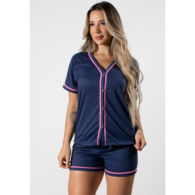 Baby Doll Feminino Com Botão Amamentação De Dormir 4 Estações Azul