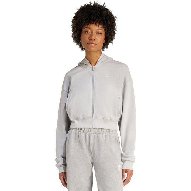 MOLETOM CAPUZ ESSENTIALS MOLETINHO CROPPED ZIP adidas Originals Cinza