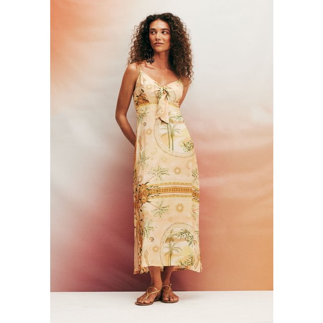 Vestido Midi Alça Fina Estampado Ilha de Marajó