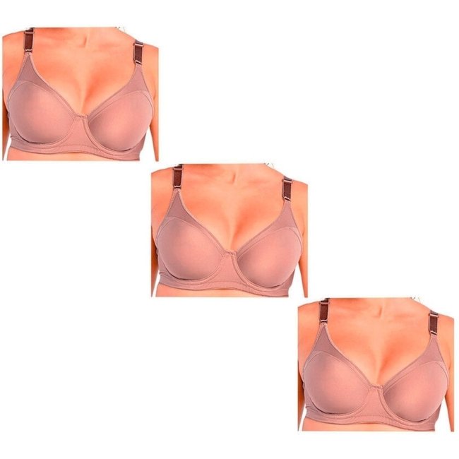 Kit com 3 Sutiãs com Aro e sem Bojo Support Control Demillus 64905 Taça C Bege