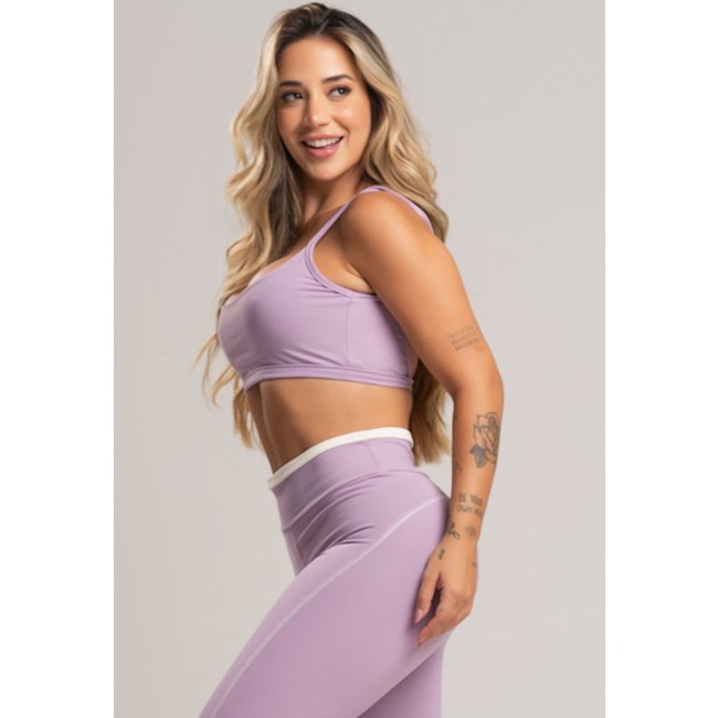 Top Feminino MVB Modas Cropped Fitness Alcinha Costas Abertas Poliamida Lavanda
