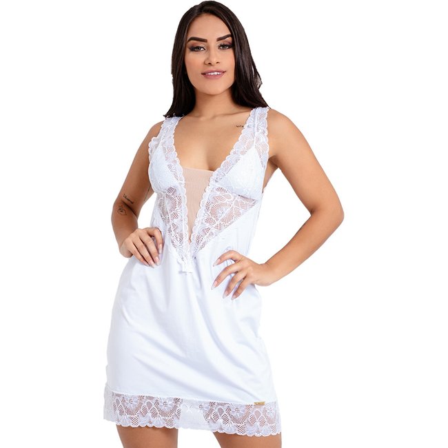 Camisola em Renda Luxo Jaqueline Branca Branco