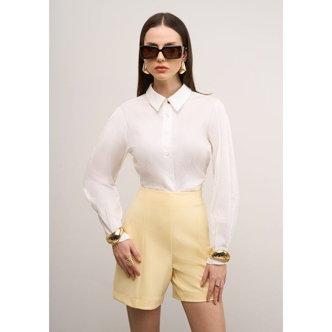 Camisa Iódice Ajustada Decote V Manga Longa Padrão Off-white