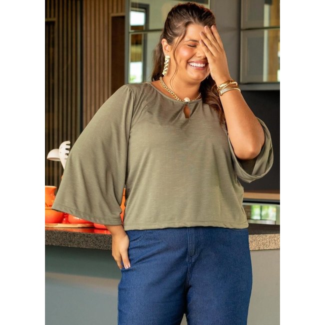 Blusa Em Malha Flamê Verde Militar Marguerite