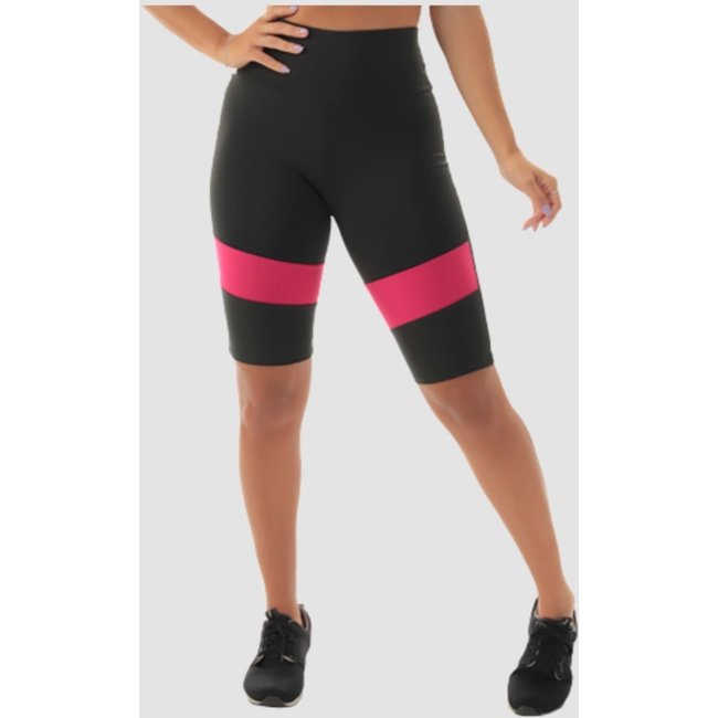 Bermuda Biker Fitness Fristyle Academia Preto Rosa