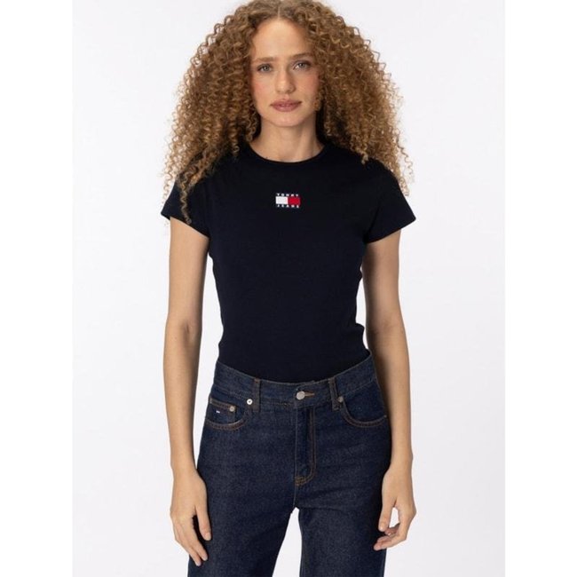 Camiseta Slim com Logo Tommy Jeans Azul Marinho