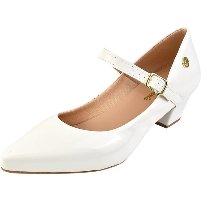 Scarpin Feminino Boneca Bico Fino Salto Baixo Branco