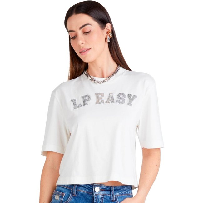 Camiseta Easy Lança Perfume Paetê Ve25 Off White Feminino