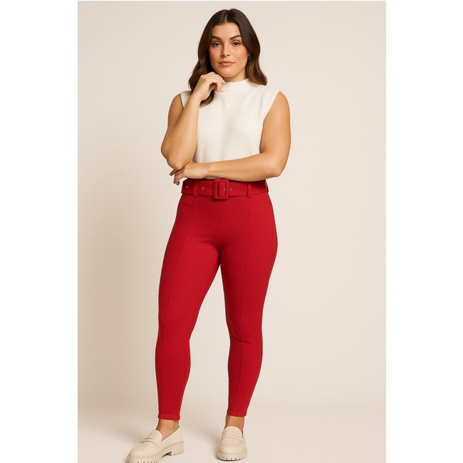 Calça Alfaiataria D Bell Outlet Fashion Com Cinto Cinto Vermelha