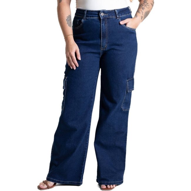 Calça Jeans Sawary Plus Size Wide Leg - 281075 - Azul - Sawary
