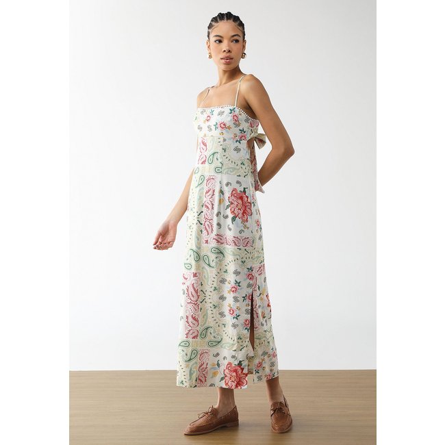Vestido Feminino FARM Estampa Floral Alças Finas Midi Branco
