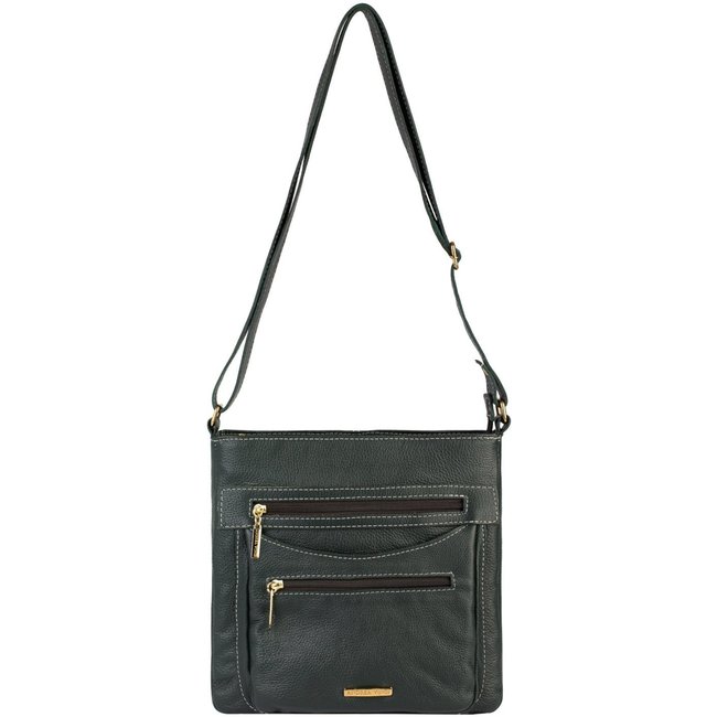Bolsa tiracolo em couro liso Thais - Verde militar