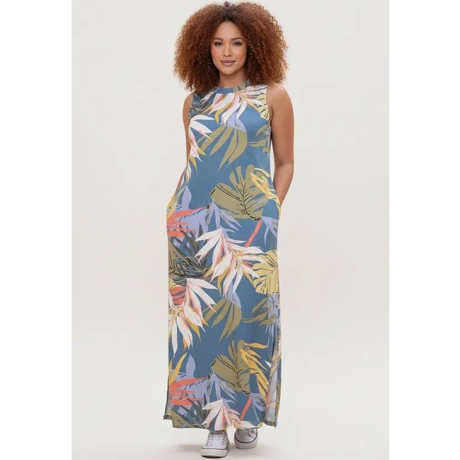 Vestido CabanaFree Longo Plano com Bolso Estampa Brisa Botânica