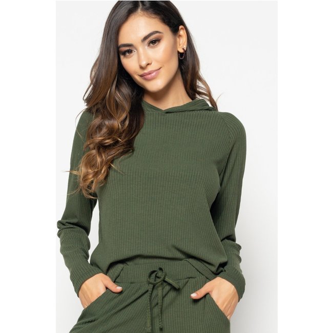 Casaco Salvatore Comfy Malha Canelada Com Capuz Verde