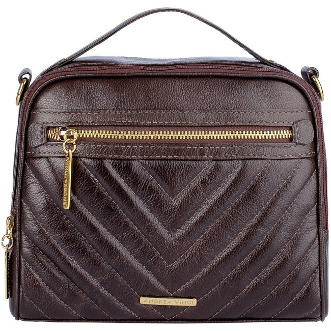 Bolsa Andrea Vinci Baú Pequena De Couro Liso Lara -Café