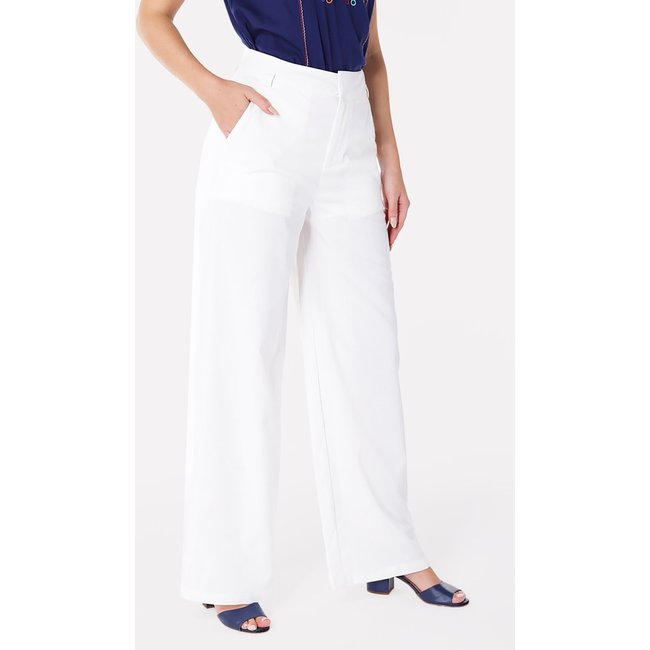 Calça de Linho Branca Pantalona Alfaiataria Feminina Sob Branco