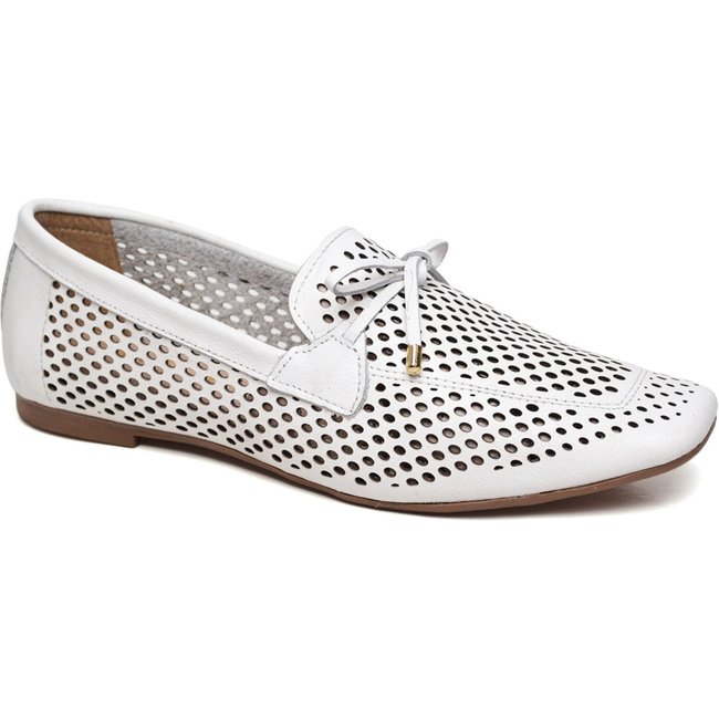 Mocassim Feminino Em Couro Confortável Recortado a Laser 152 Branco