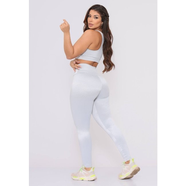 Conjunto Fitness Top e Calça Feminina para Academia Cintura Alta Linha Premium Cinza