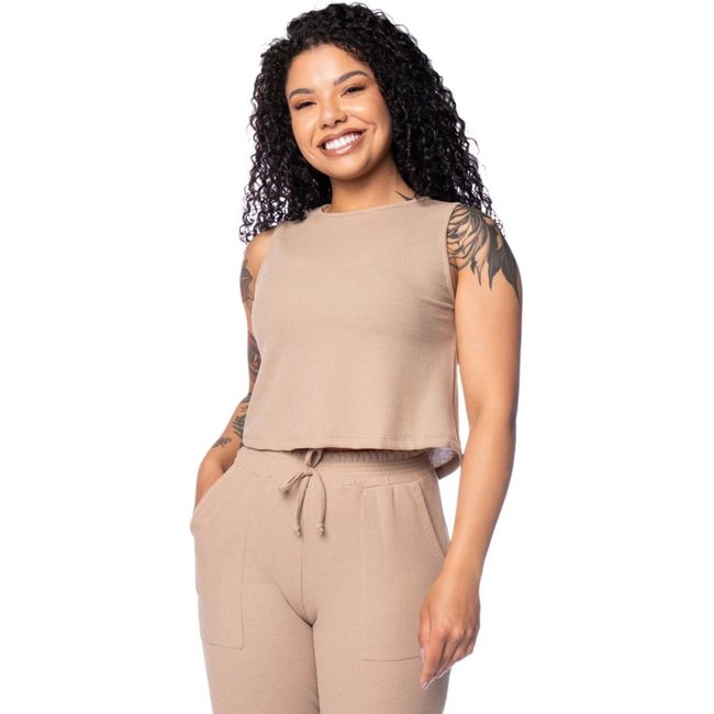 Regata Cropped Feminina Babicat Texturizada Caqui