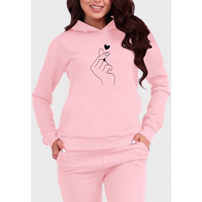Blusa de Frio Moletom Feminino Canguru Mão Coreana Benellys Rosa Claro