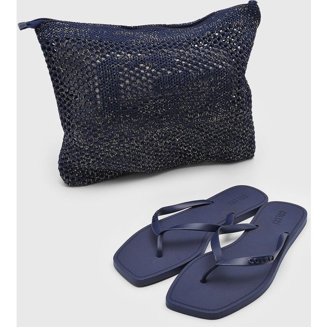 Chinelo Dedo Feminino Colcci Kit com Nécessaire Azul Marinho