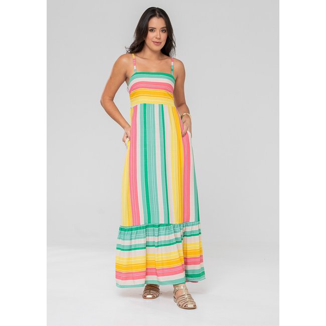 Vestido Aura Longo Lilian Listrado Color Verde