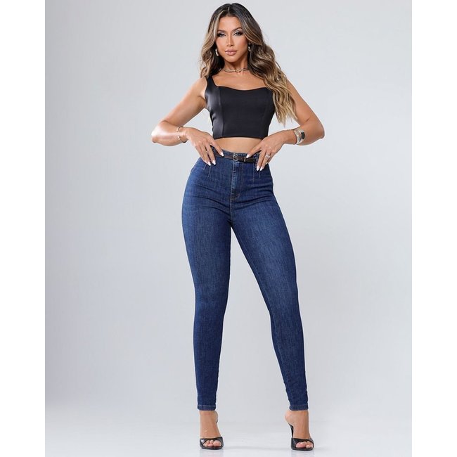 Calça Jeans Skinny Hot Feminina com Cinto Pu 24622 Amaciado com Used Consciência