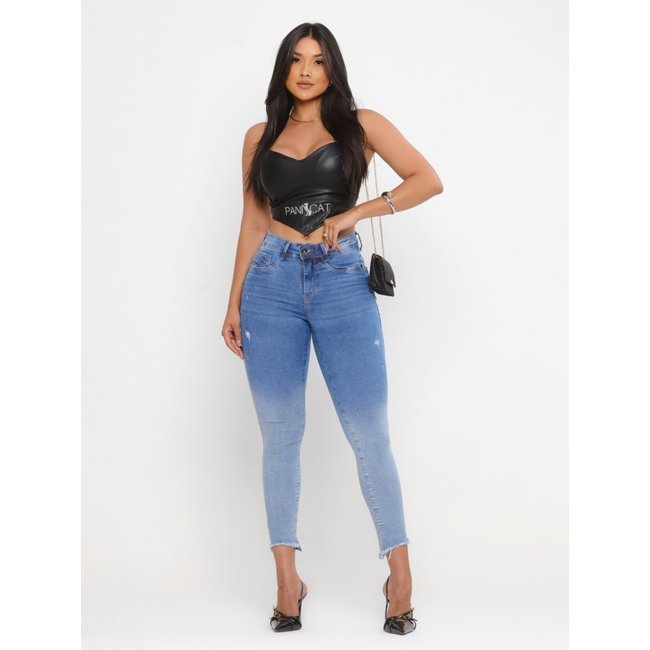 Calça Jeans Panicat Modeladora com Brilho Azul com Branco PN010030
