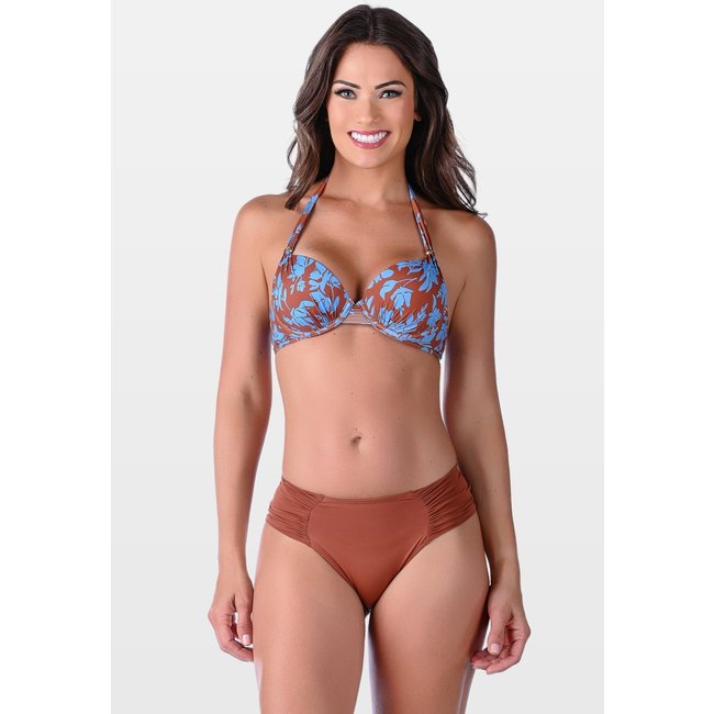 Biquíni Summer Soul Bojo Meia Taça Cintura Baixa Folhagem Marrom