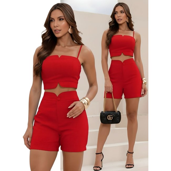Conjunto Feminino Curto Divina Gata Alfaiataria Vermelho Vita
