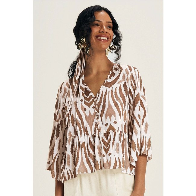 Blusa Feminina Ampla Estampa Digital Marialícia Bege