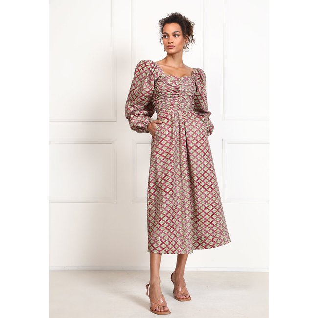 Vestido Cruise Midi Geométrico Vinho