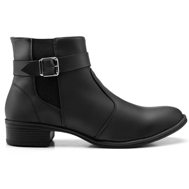 Bota Casual Feminina Salto Baixo Fivela Estilosa Preta