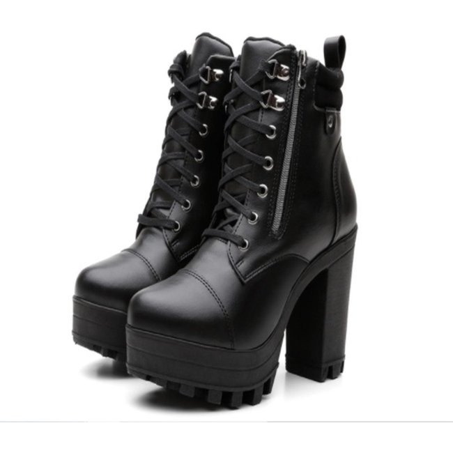 Bota Coturno Feminina Tratorada Salto Conforto Estilo Detalhe Zíper