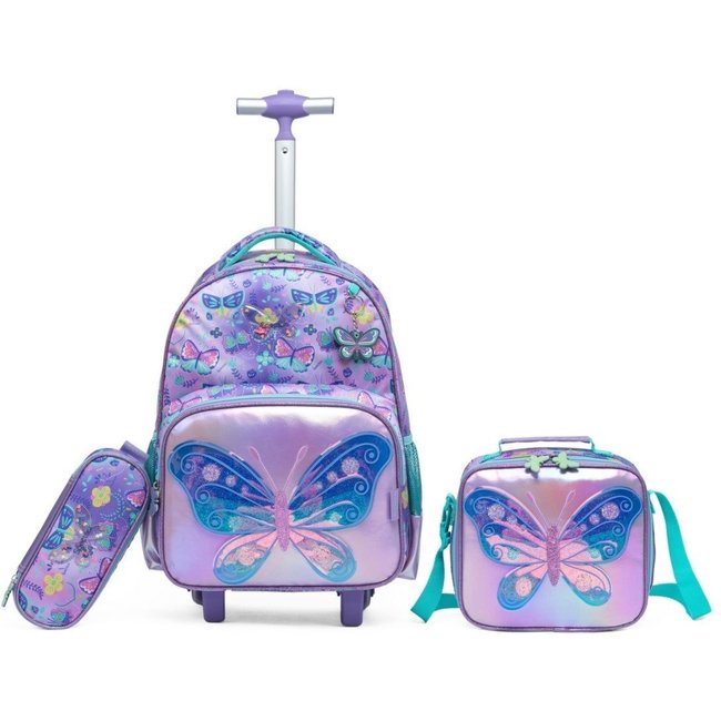 Infantil - Kit Mochila Escolar Rodinhas Borboleta Feminino Resistente