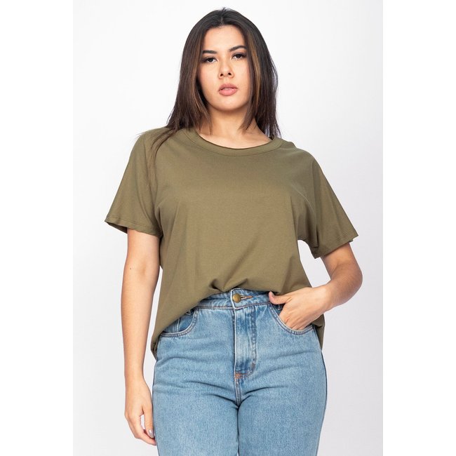 T-Shirt Ampla Malha de Cânhamo Manga Curta Amarelo Verde